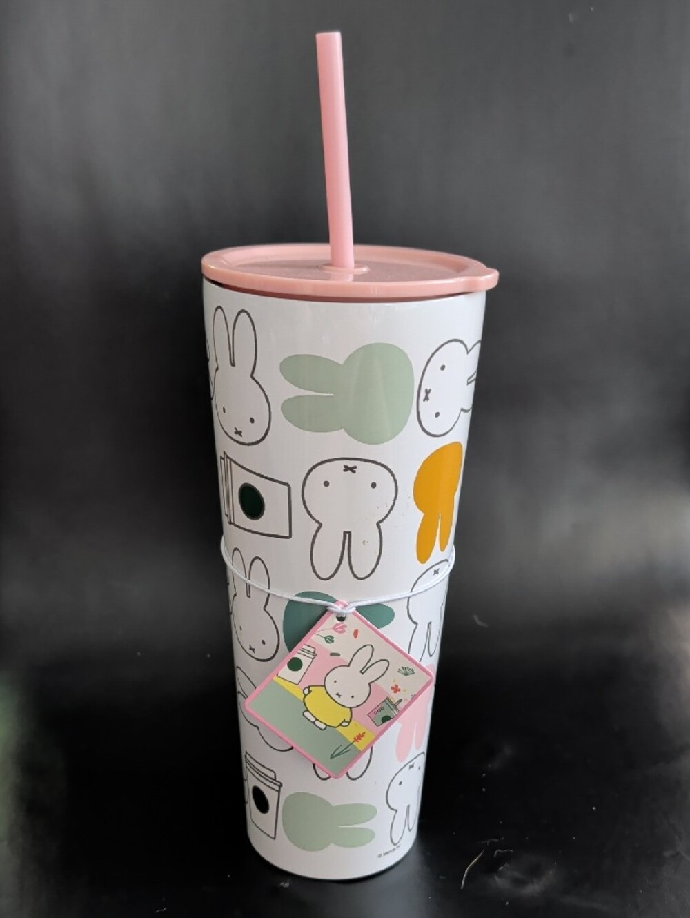 Starbucks White Tumbler with Pink Lid and Pastel Accents - Picture 2 of 3